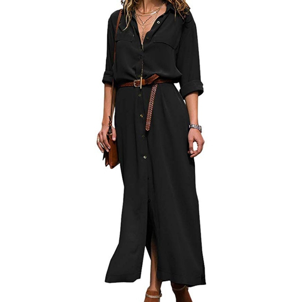 NWT Jet Black Maxi Button Down Dress